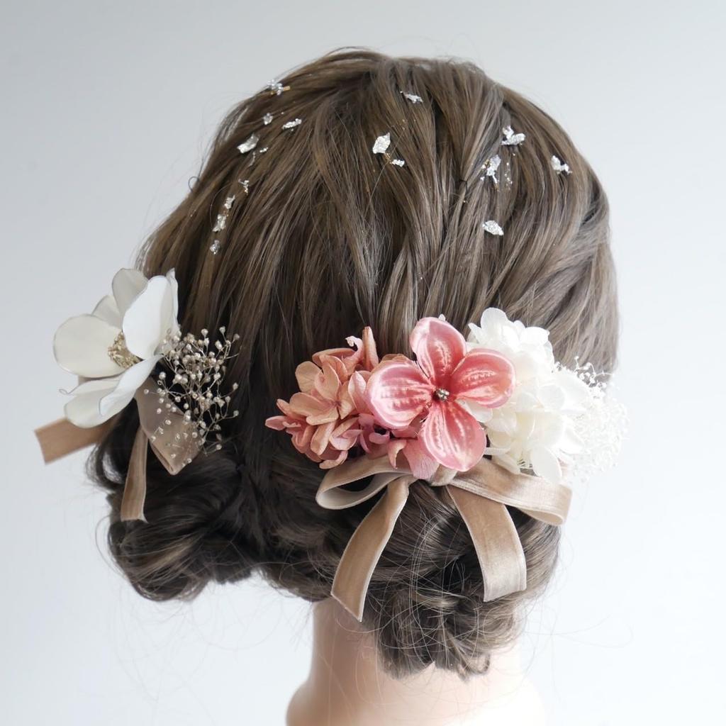 Lomeri Dried Flower and Anemone Hair Ornaments x8 [Lomeri] (Pink)