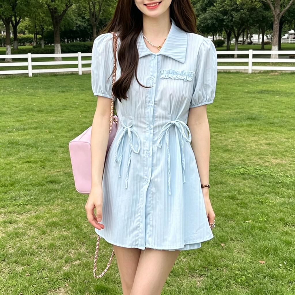 Summer New Style College-style Design Slimming Shirt Dress, Shorts and Casual Two-piece Set