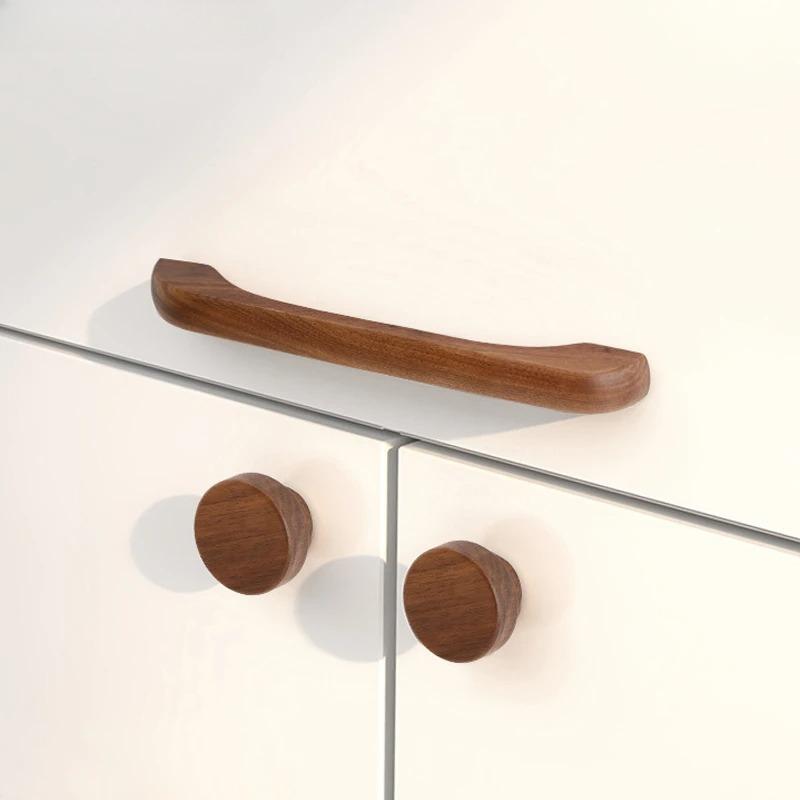 Walnut Beech Kitchen Cabinet Handle Drawer Solid Wood Furniture Door Drawer Round Knob Cupboard Wooden Handle Hardware Long Pull