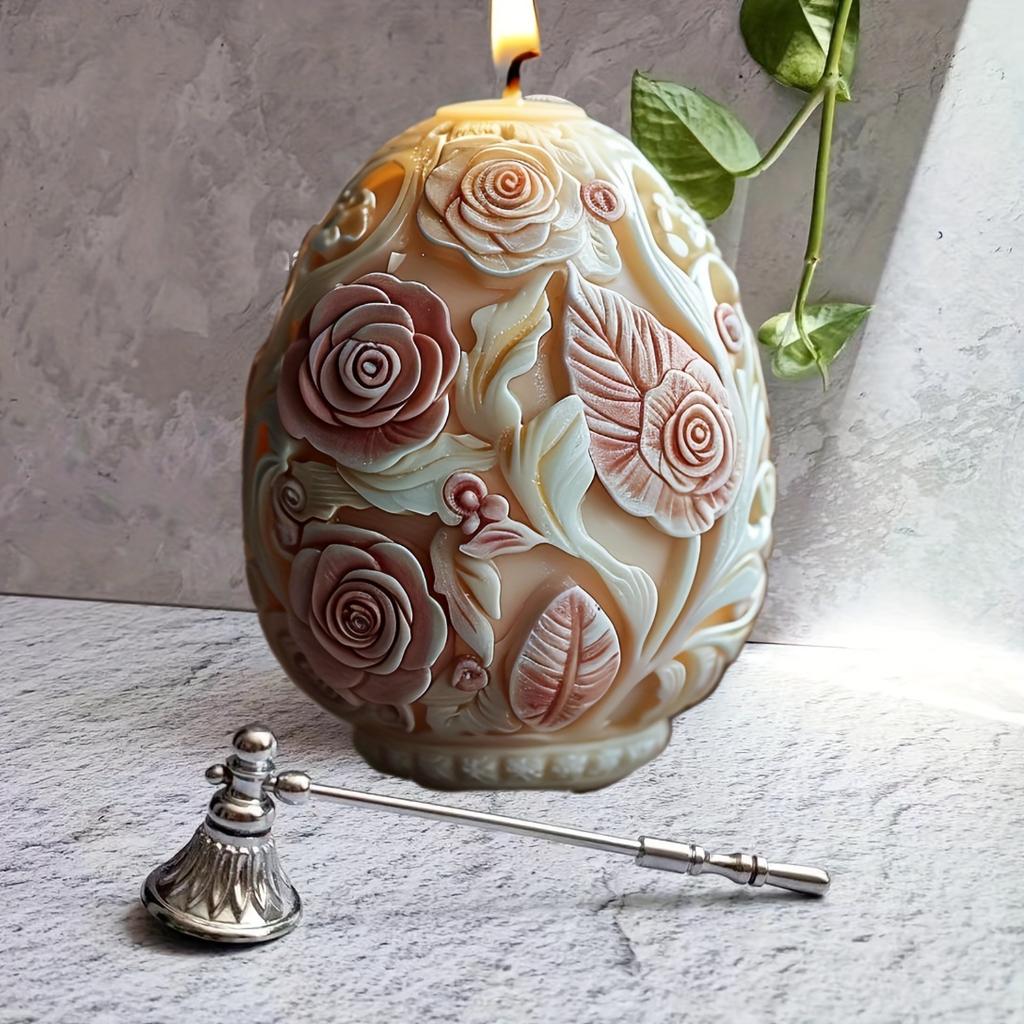 DIY Blume Relief Ei Kerze Silikonform Rose Blume Osterei Harzform Pfingstrose Blume Relief Ei Ornament Gipsform