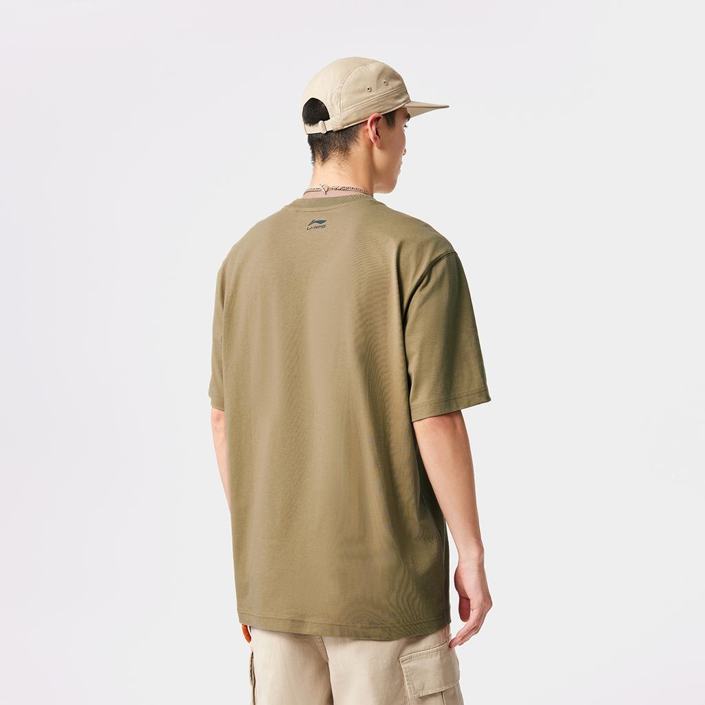 Li-Ning Casual Minimalist Solid Color Round Neck Pullover Short Sleeve T-Shirt Unisex Tops Bronze AHSV277-7