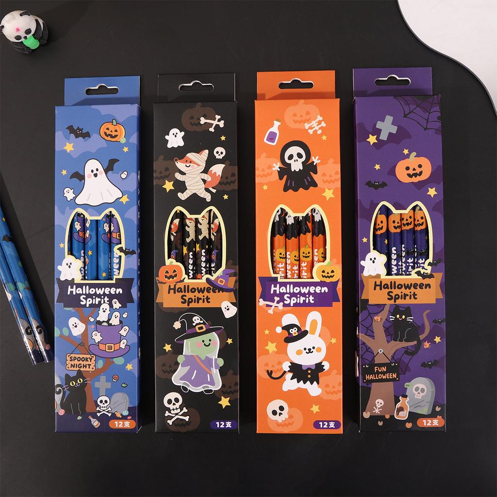 12Pcs/Set Halloween Themed Pencils For Kids Birthday Halloween Party Gift Cartoon Pumpkin Ghost Pencil For School Rewards
