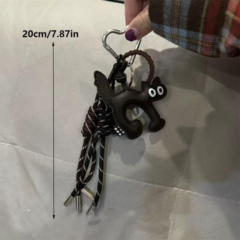 Cute Cat Handmade Woven Rope Backpack Hanging PU Leather Kitty Handbag Bag Pendant