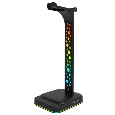 USB RGB herní stojan na sluchátka s 3,5mm jackem a multifunkčním displejem