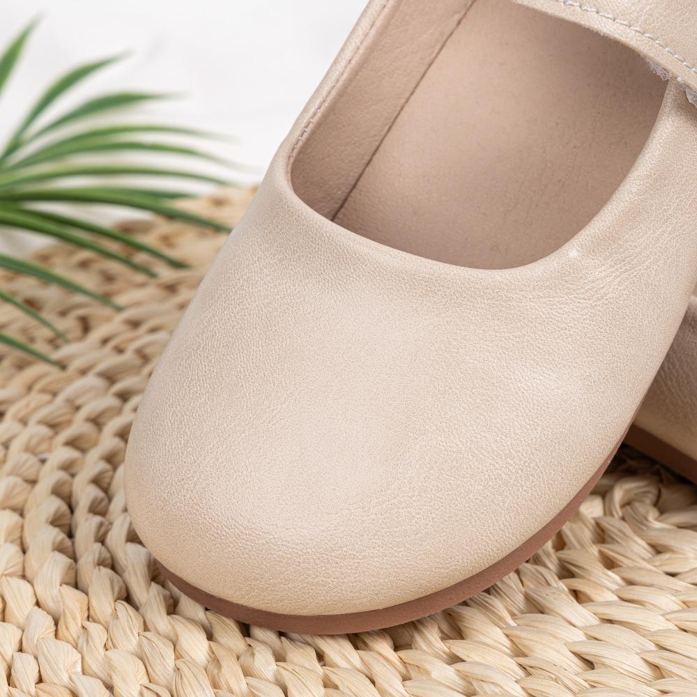 Kids' Casual Velcro Leather Shoes - Soft Sole, Solid Color, Versatile Design