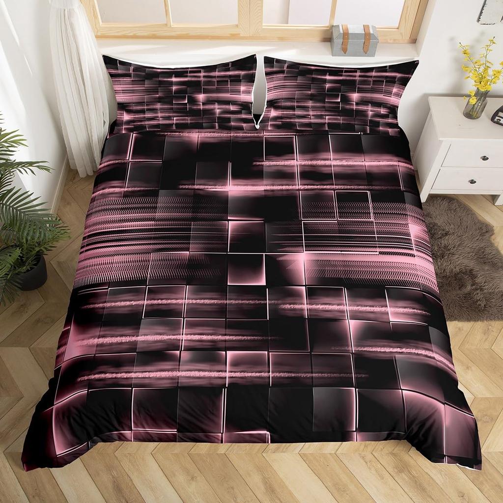 Blå Svart Påslakan King Queen Size Pojkar Flickor Geometri Sängklädesset Geometriskt Täcke Örngott Set Modernt Abstrakt Quiltöverkast