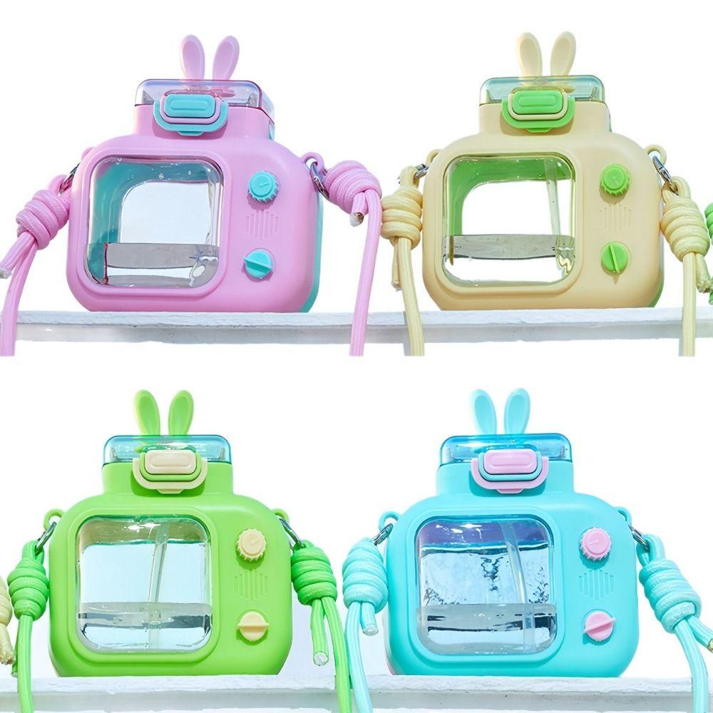 600ml Straw Water Cup Portable Drinking Cup Cartoon Rabbit TV Water Bottle  Children's Girl