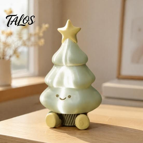 Round Edge Safe Table Ornaments 3D Printed Christmas Tree Figurine, Cute Smiling Face Storage Unique PLA Crafts Desktop Ornament, Multi-Purpose