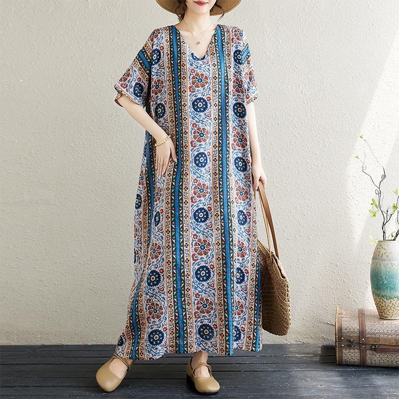 Short Sleeve Plus Size Vintage New In Dresses for Women Casual Loose Long Summer Dress