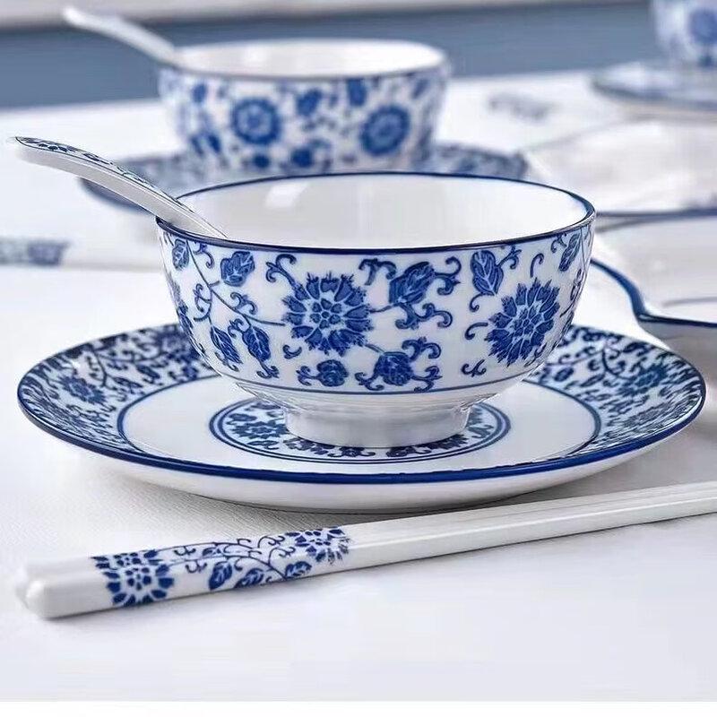 Qinjing Blue and White Porcelain Fan-Shaped Dinnerware Set