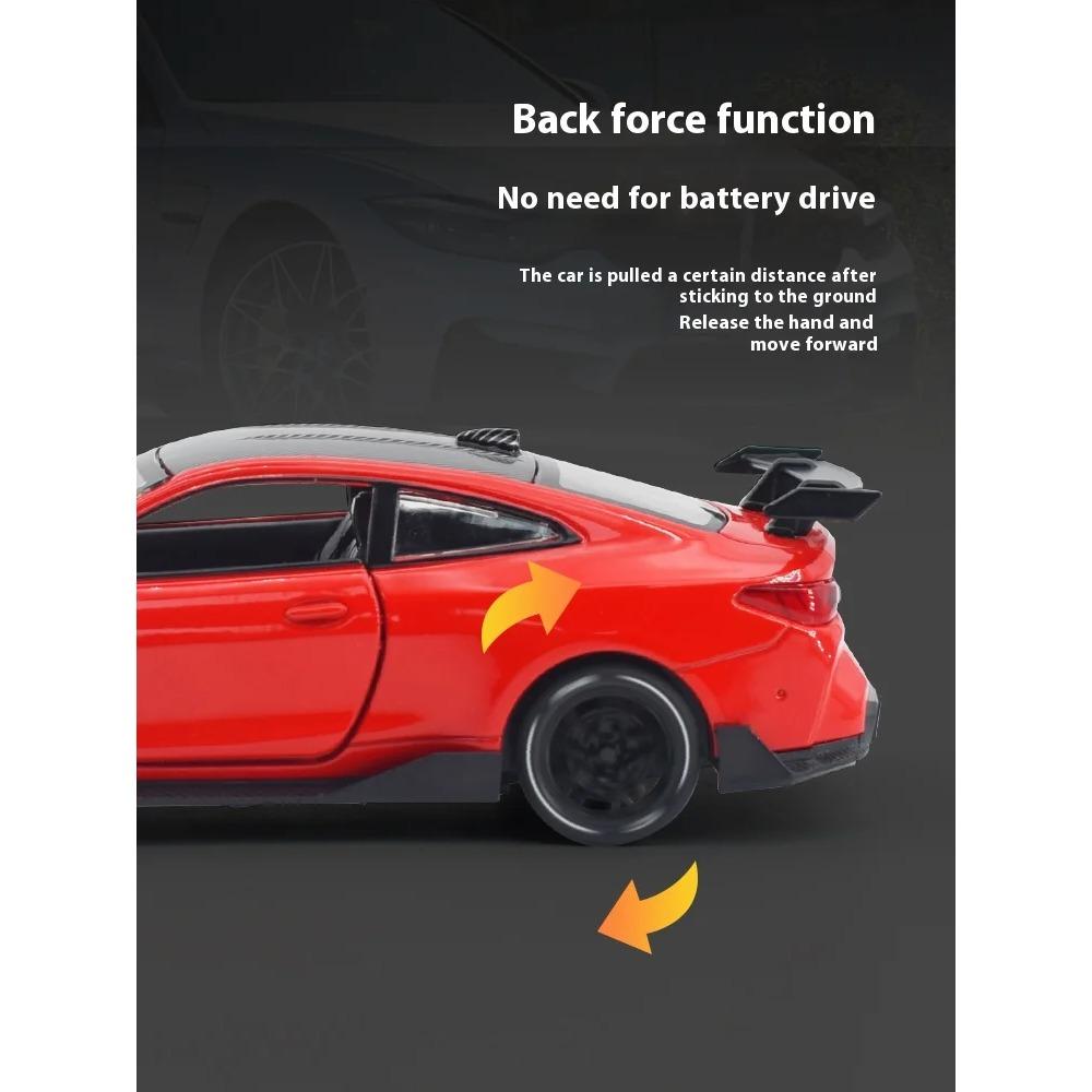 1/32 BMW M4 Coupe Sports Car Alloy Die Casting Metal Model Sound & Light Pull Back Toy Trendy Collect Ornament Boys Toy Present