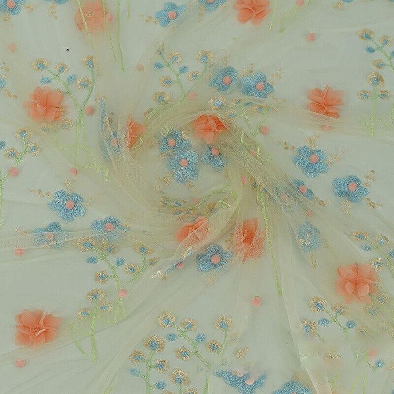 

145cm Embroidery Lace Fabric 3D Flower Mesh Tulle Floral DIY Dress Skirt Curtain Craft Wedding Dress Tutu Skirt Curtain Supplies 1Yard абрикосовий
