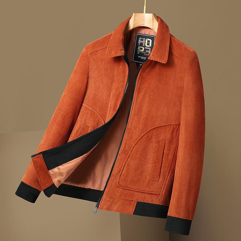 

Autumn Men s Corduroy Jacket Lapel Casual Middle-Aged and Elderly Business Men s Versatile Regular 8XL помаранчевий