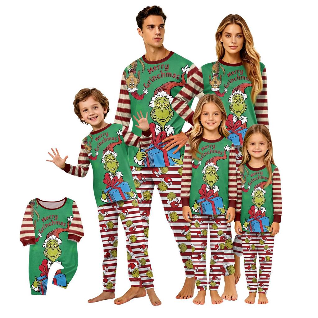 Matching Family Christmas Pajama Set Long Sleeve Neck Top with Pants for Parents and Kids