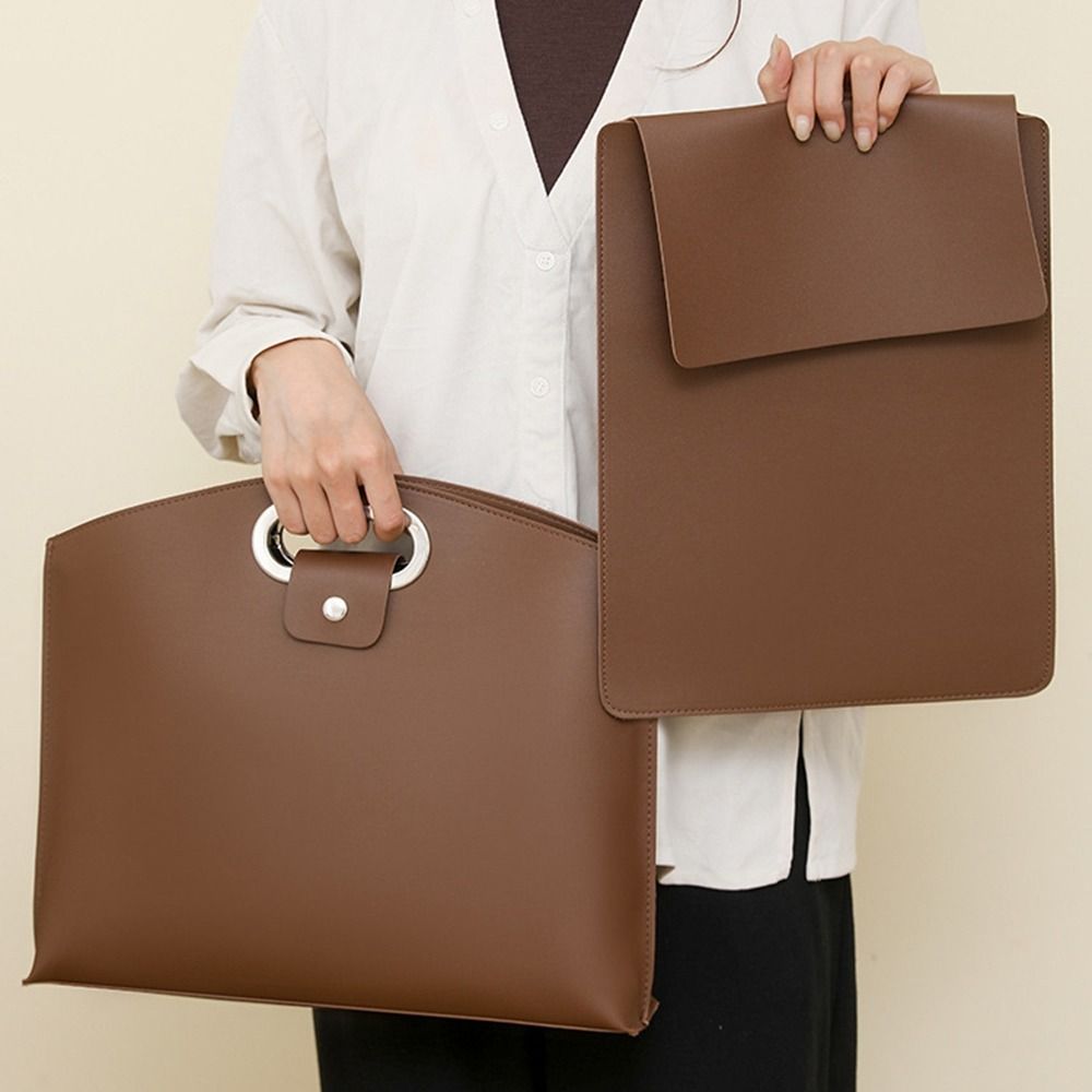 Solid Color Office Document Tote Bag PU File Bag Fashionable Briefcases  Women