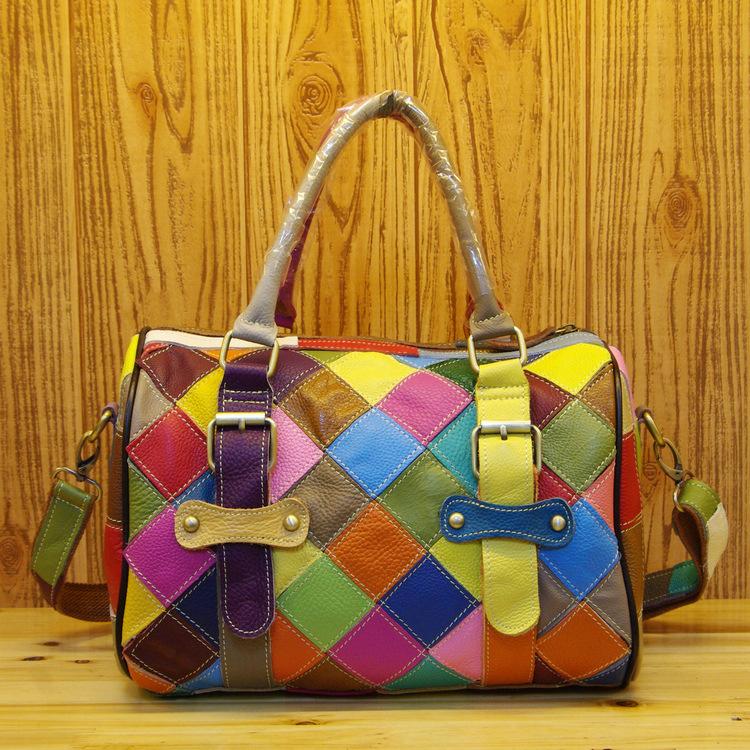 Leather Vegetable Basket Bag Women S Bag Contrasting Colors Colorful Splicing Shoulder Messenger Bag Handbag Women S Bag