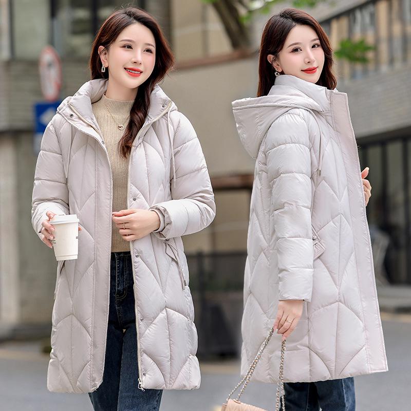 Women's Korean Style Mid-Length Cotton Coat with Detachable Hood - Loose Fit, Slimming, and Cold-Proof Winter Outerwear.