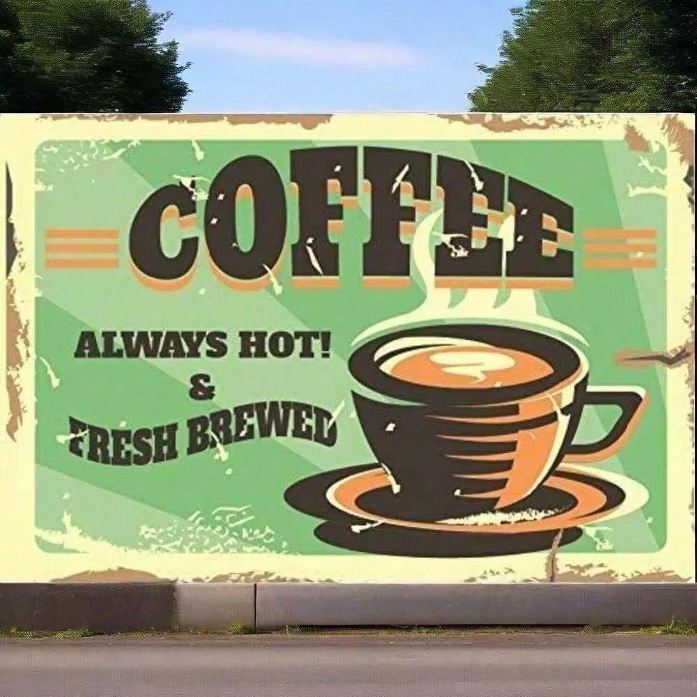 Retro Metal Tin Sign Fresh Brewed Coffee Wall Decor for Kitchen Bar Pub