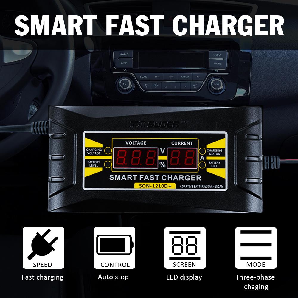 12V 10A Încărcător de baterie de mașină inteligentă pentru motocicletă Afișaj LCD Conexiune SUA Încărcare rapidă de putere Accesorii pentru încărcător de baterie de mașină