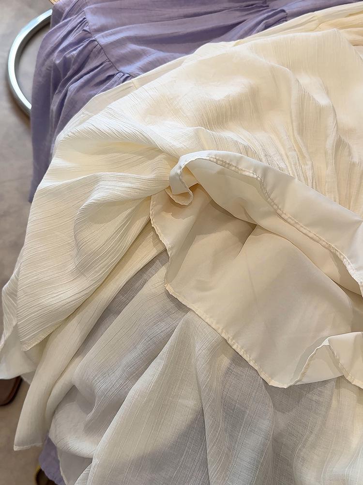 2026 Spring Women's High Waist A-line Pleated Skirt, Gentle Ice Silk Cotton Linen, Fat-Concealing Cake Design