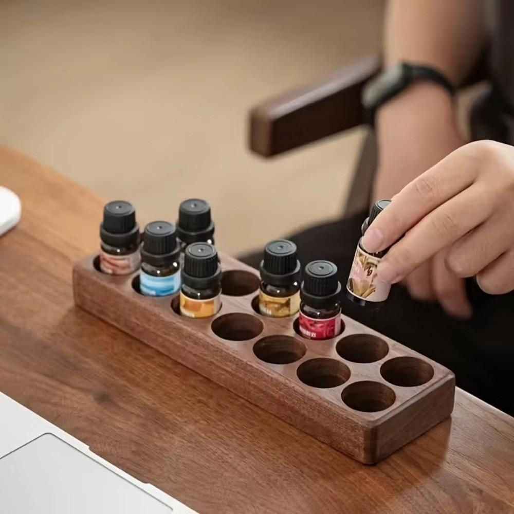 Heavy-Duty Essential Oil Bottle Rack 6 or 12-Slot Natural Wood Perfumes Stand Multi-Purpose Large Capacity Desktop Display Rack