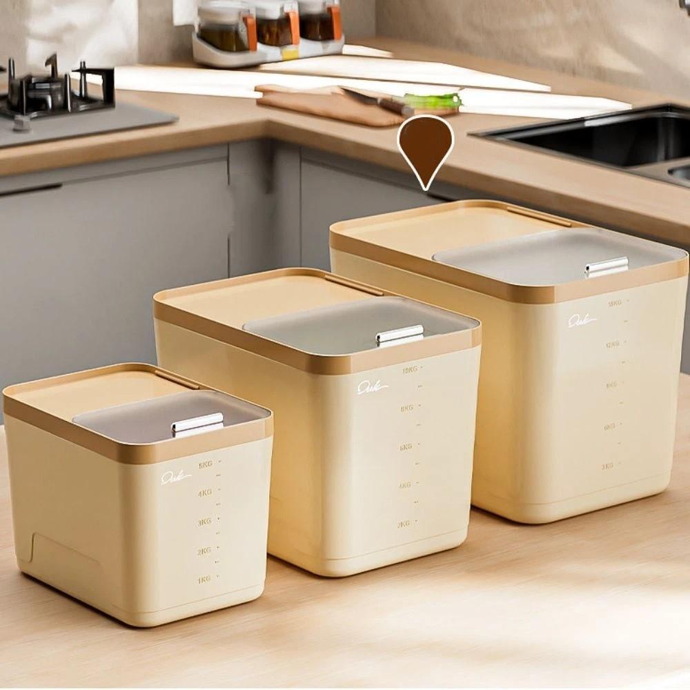 Plastic Sealed Jar Sliding Lid Rice Bucket New Grain Storage Bin  Kitchen Use