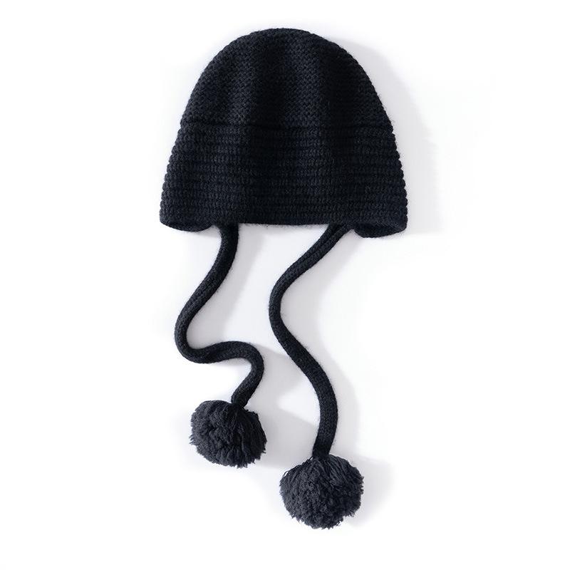Customized autumn and winter cashmere thickened knitted warm braid hairball men's and women's cashmere caps