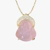 Hibiscus Pink Imitation Jade Laughing Buddha Pendant Necklace - Light Luxury, High-End Pink Crystal, Maitreya Buddha Design.