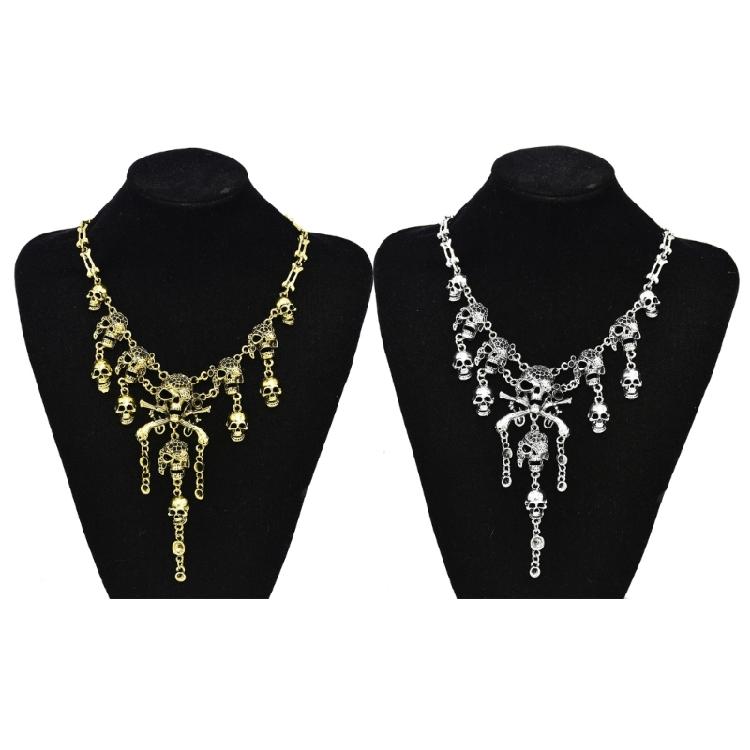 Halloween Pirate Skull Necklace Skeleton Pendant Bones Chain Choker Jewelry Gift