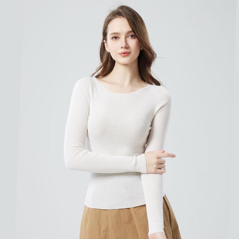 

FENGXUN Women s 100% Wool Slim Fit Crew Neck Long-Sleeve Base Layer Sweater FXKY8810 S
