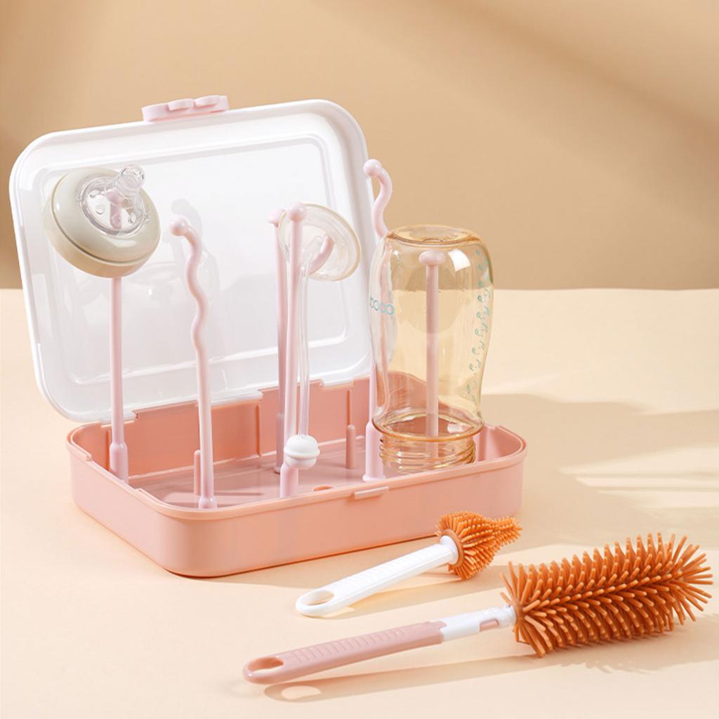 Babyflaschen-Reinigungsset Flaschenreinigungswerkzeug für Zuhause Reise Babyflaschenbürsten-Set mit Bürste Leerer Flaschentrockenständer
