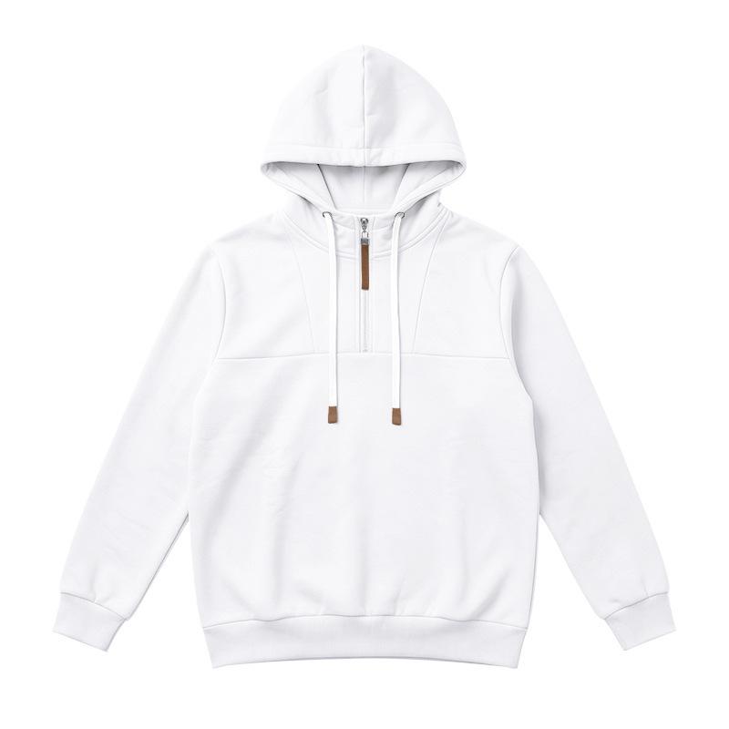 Men's Half‑Zip Fleece Hoodie, Leather‑Tip Drawstrings, Ribbed Cuffs & Hem, Relaxed Fit Casual Pullover Sweatshirt