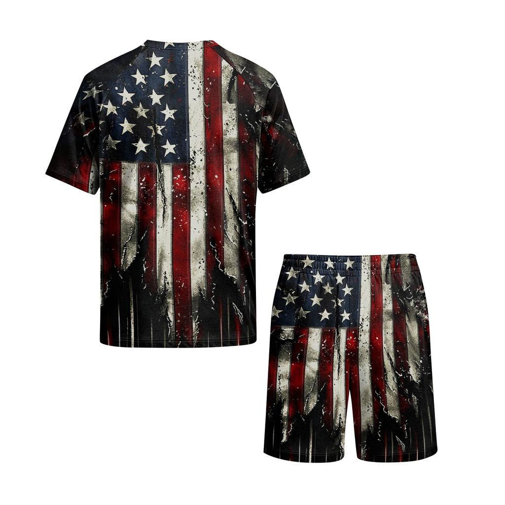 Men's Short Sleeve Pajama Set Lightweight Soft Fabric Crew Neck Top and Elastic Waist Shorts Summer Homewear Sleepwear Set