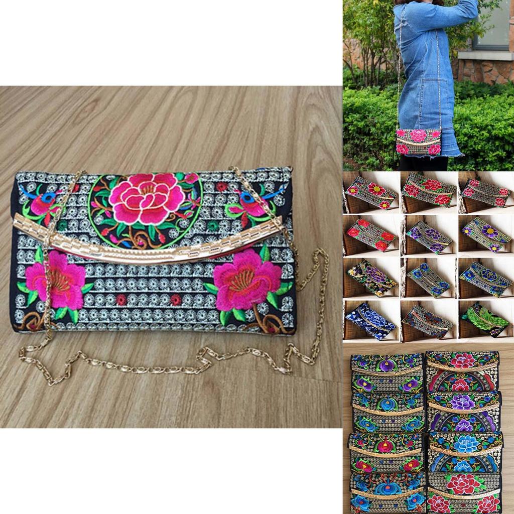 Luxurious Women Ethnic National Flower Bags Handbag Embroidered Clutch Small Flap