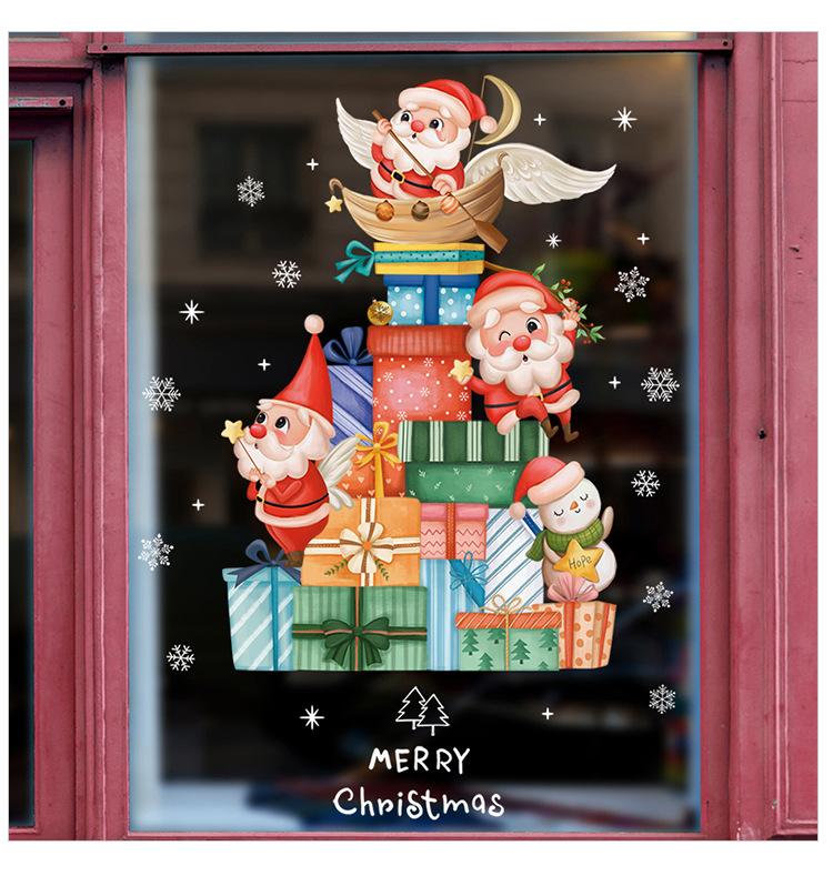 Christmas Decoration Stickers Shopping Mall Display Window Glass Stickers Cute Santa Claus Snowflake Christmas Tree Supplies