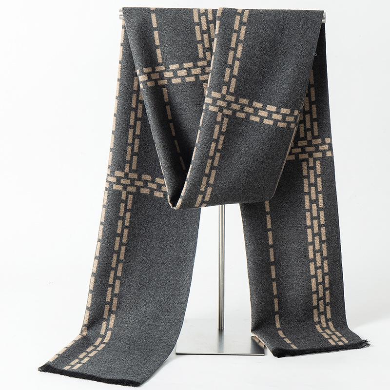 2024 Men's Brushed Imitation Cashmere Scarf - British Style, Business Casual, Autumn/Winter Accessory