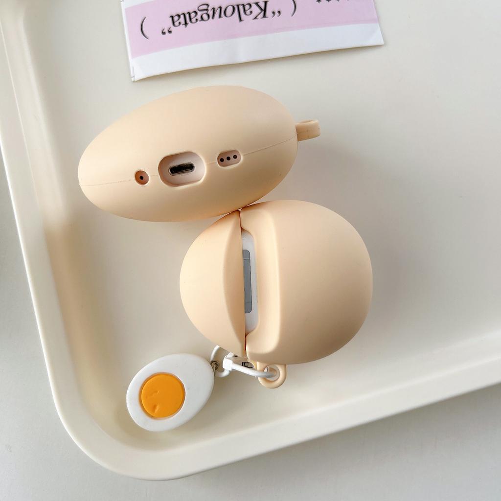 Fun Boiled Egg Shaped Headphone Protective Case with Pendant For Airpods 1 2 3 4 Pro Pro2 Bluetooth Headset Protective Case