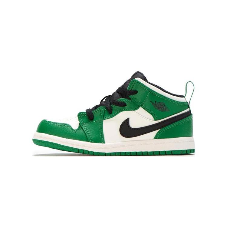 Jordan Air Jordan 1 Slip Resistant Cushioning Abrasion Resistant Mid top Toddler Shoes White Green Infant And Toddler BQ6933-301
