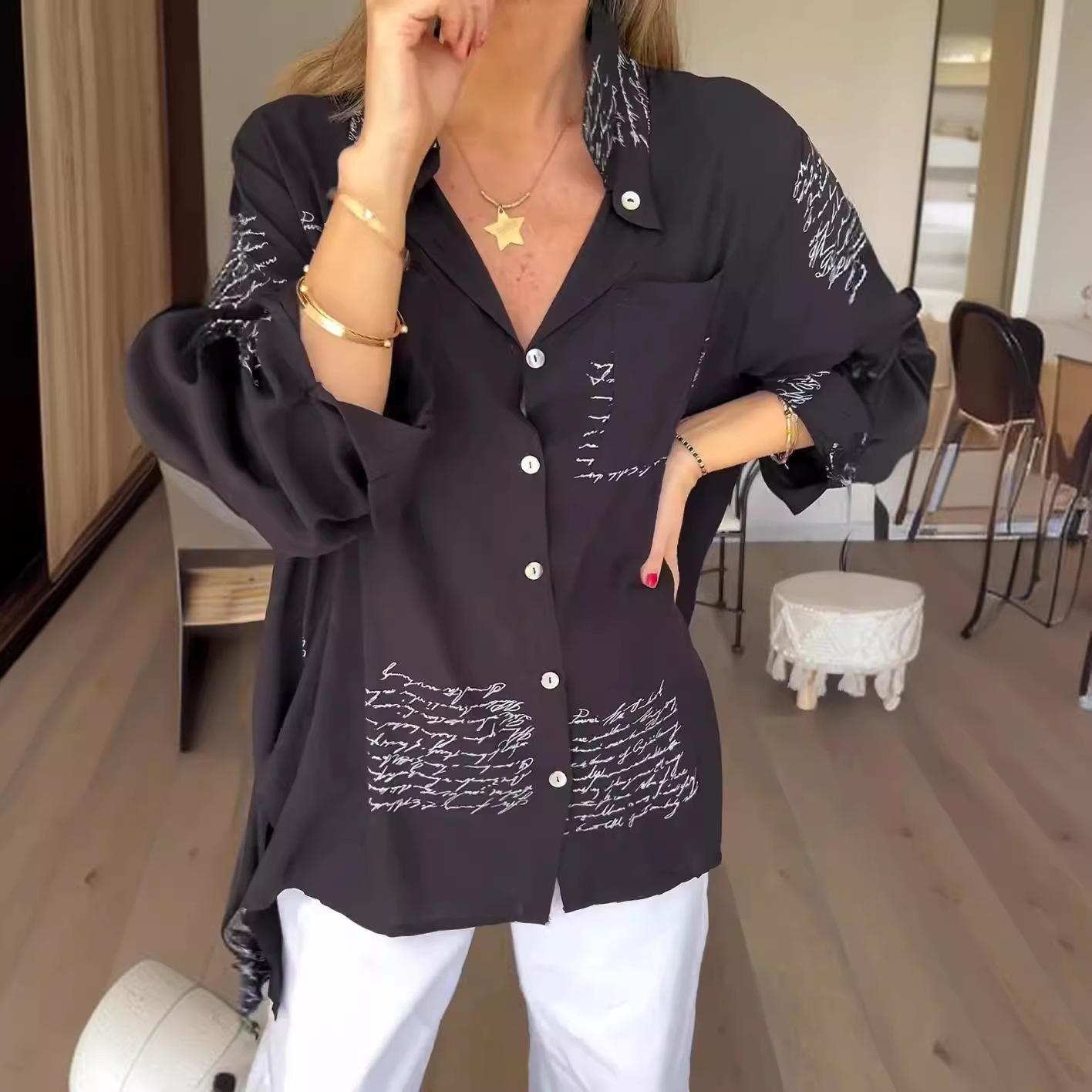 

Женская летняя свободная повседневная рубашка-смокинг с принтом 3XL чёрный