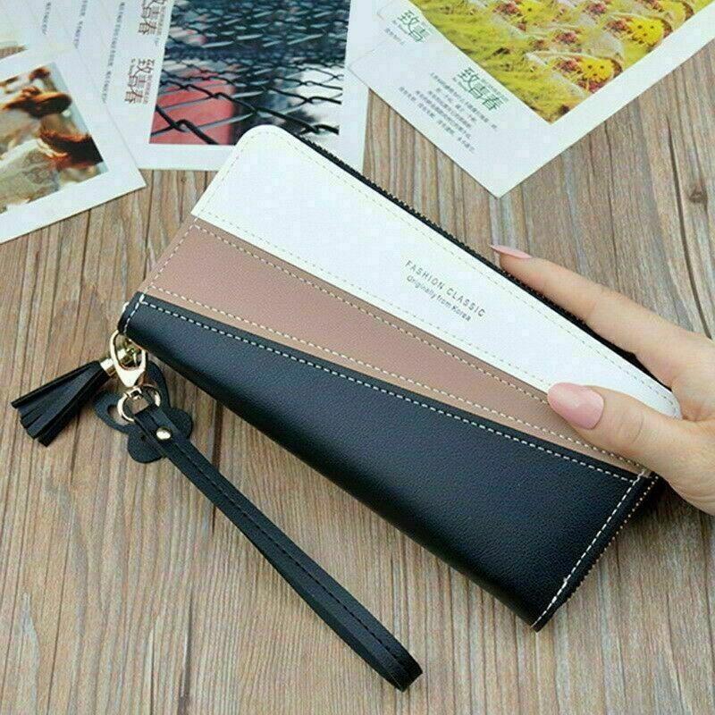 Women Ladies Leather Wallet Long 2 Zip Purse Card Phone Holder Clutch Handbag