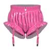 Slip da Donna in Ecopelle con Bordi Arricciati Pantaloncini Bloomer Pieghettati Clip per Reggicalze Lingerie Lucida