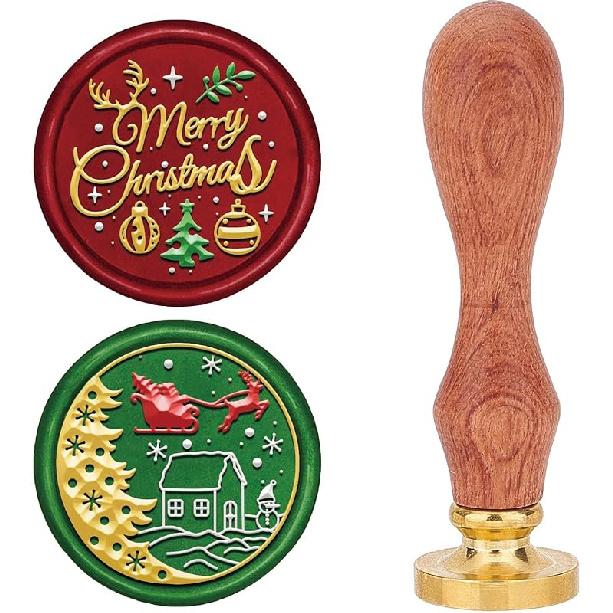 CRASPIRE 2 Style Happy Halloween Wax Seal Stamp Set Brass Sealing Stamp Heads + 1pc Wood Handle Removable Witch Hat Bat Ghost Kit for Decorating