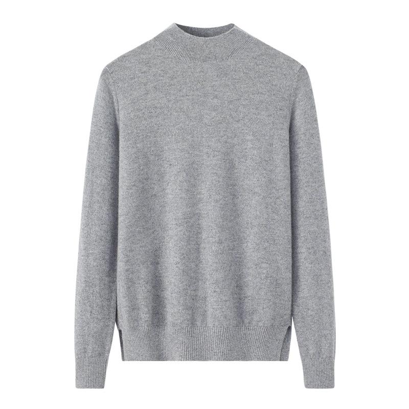 Women's Urban Style Pure Cashmere Slim-Fit Winter Knit Sweater with Half-High Neck