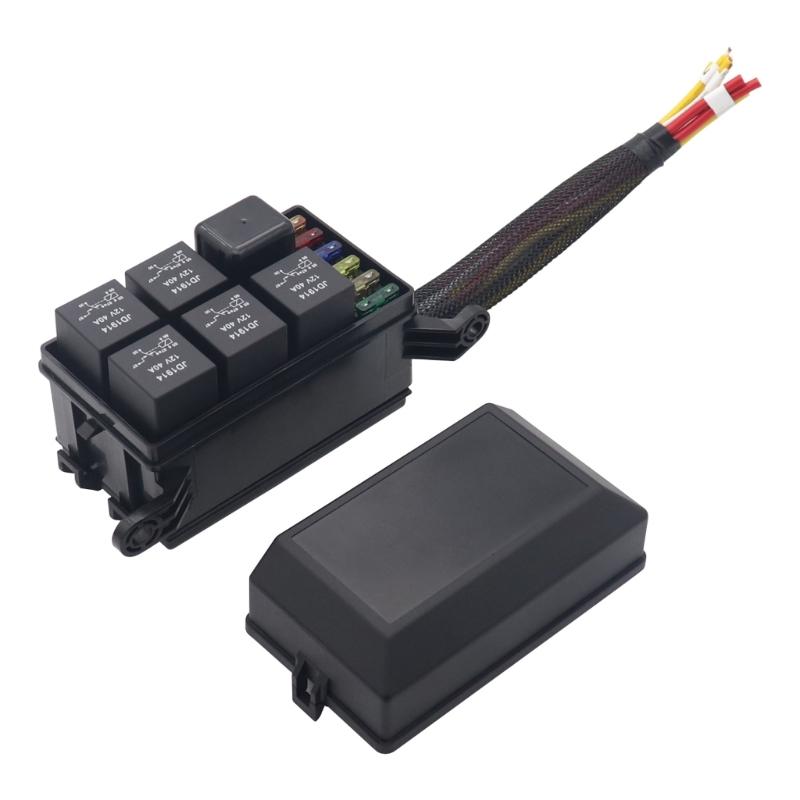 6 Way Blade Fuses Holder Box, Relays Box with Spades Terminals and Wiring Harness 4Pin 12V 40A Relays for Car Truck