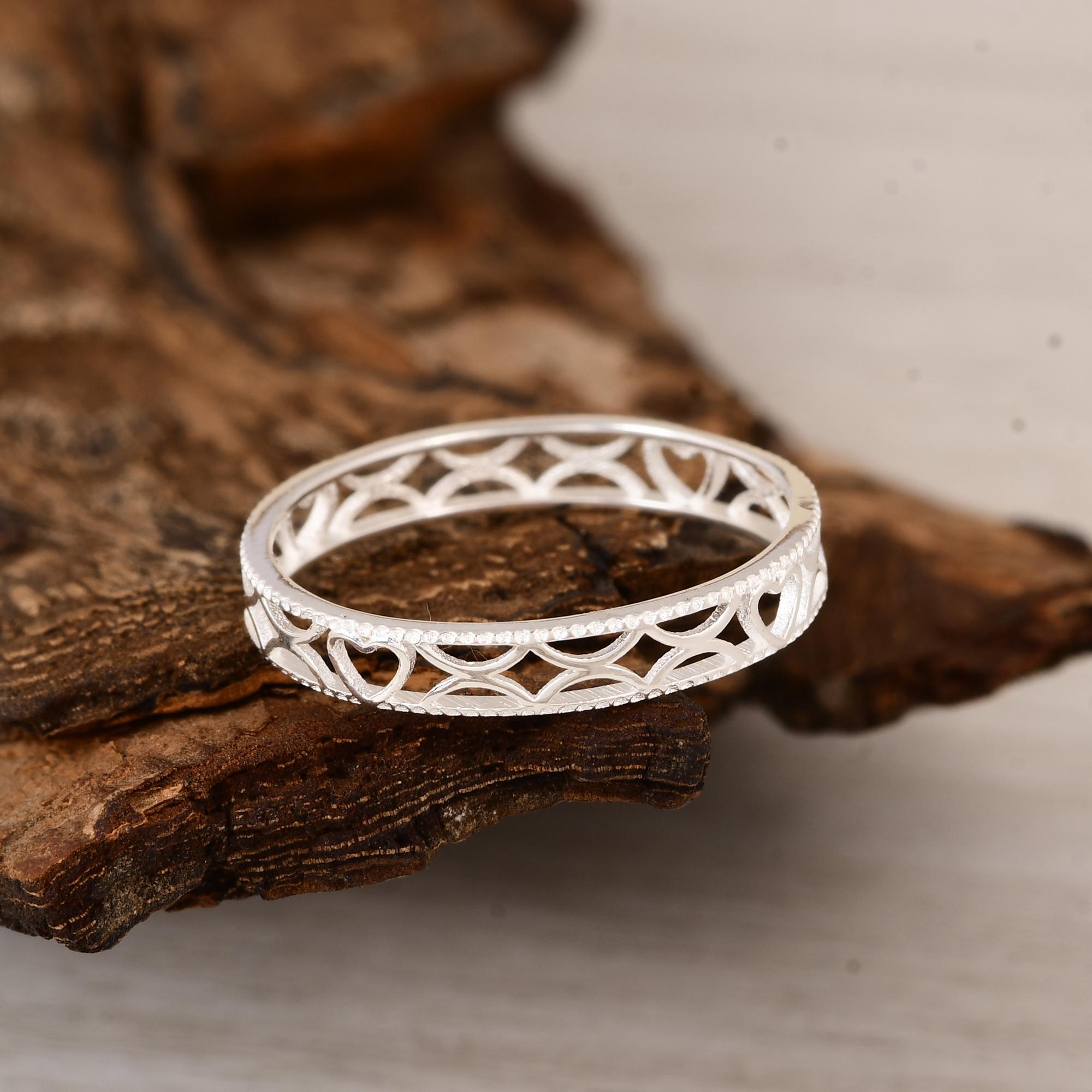 Dainty Heart Cutout Silver Ring, 925 Sterling Silver Stacking Band, Delicate Romantic Ring, Minimalist Everyday Ring, Gift for Women 5