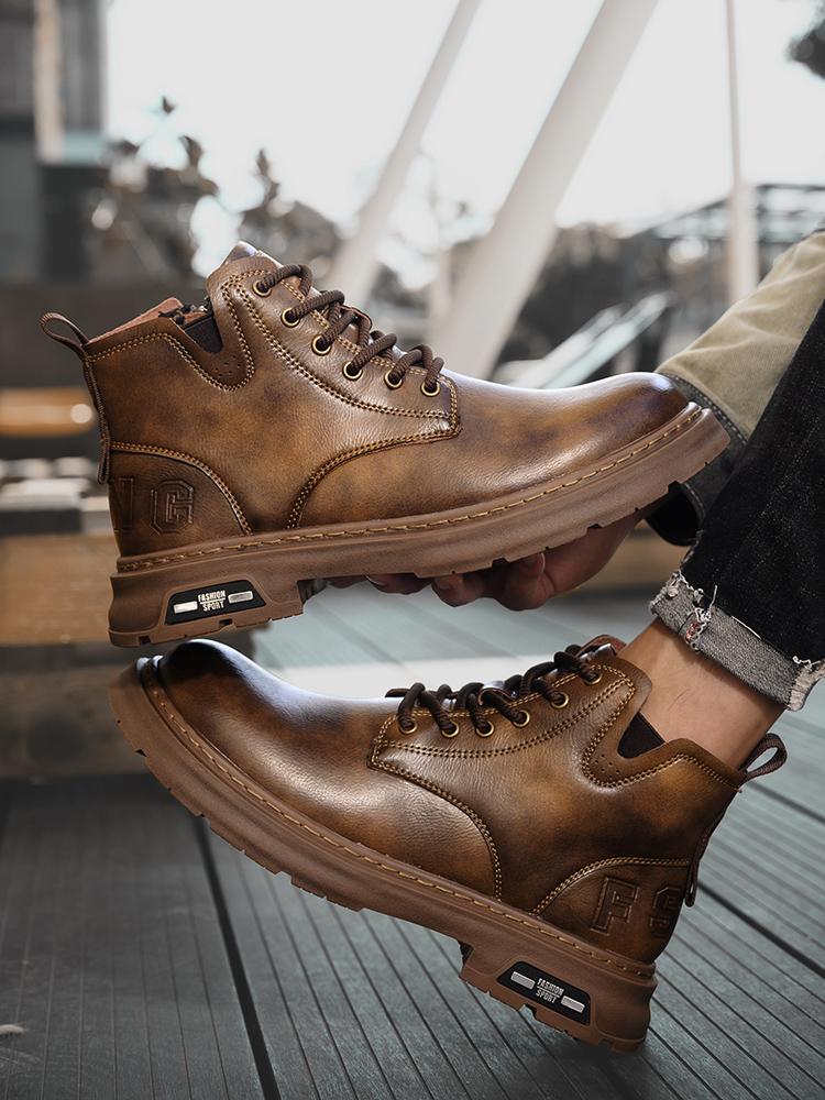 High Top Male Motocross Boots New Fashion Mens Leather Shoes Motorcycle Ankle  Boots for Men Warm Plush Fur Winter Boots