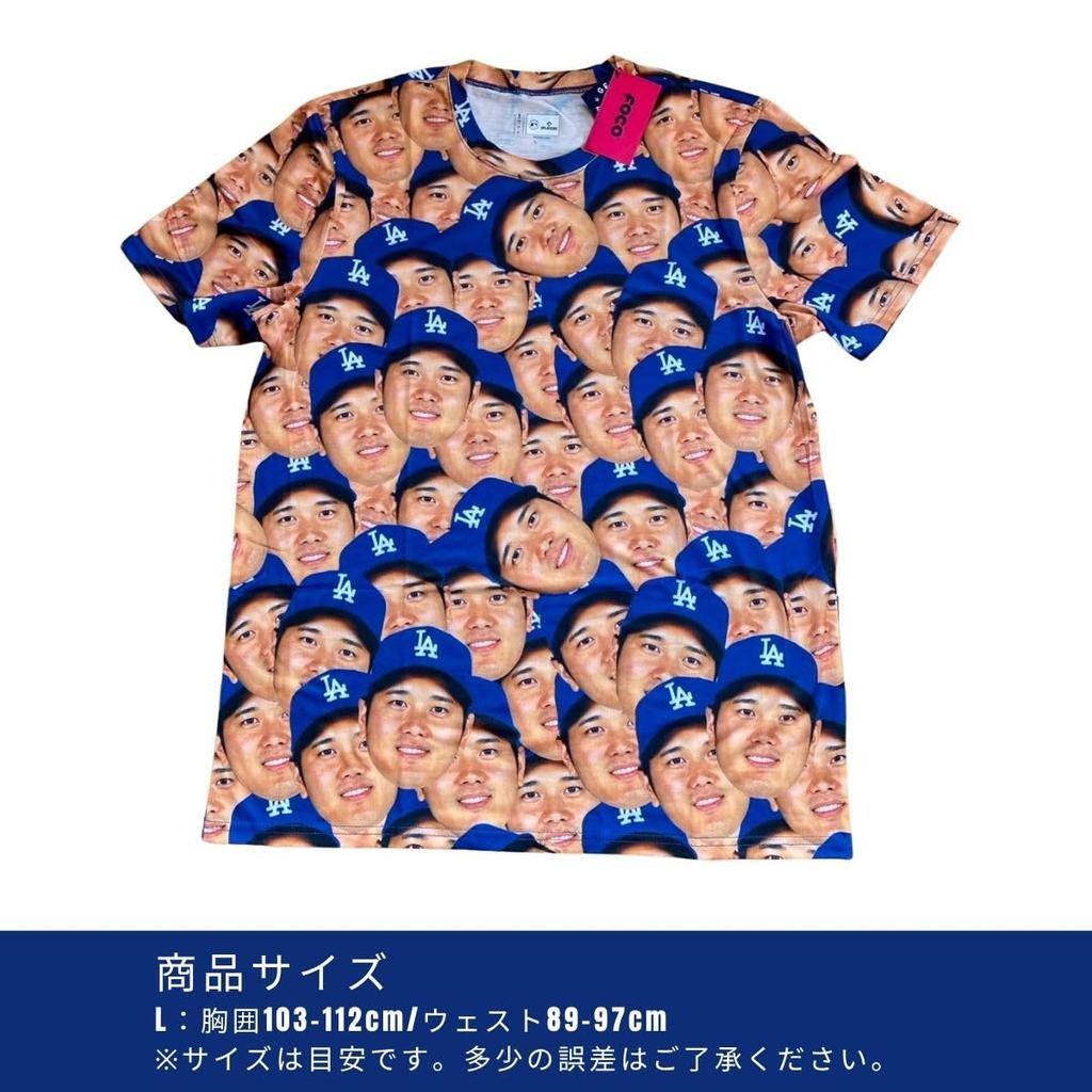 Shohei Ohtani Size Dodgers Shohei Ohtani [FOCO] [MLB Official] "Face" T-Shirt, L, Blue, Merchandise,