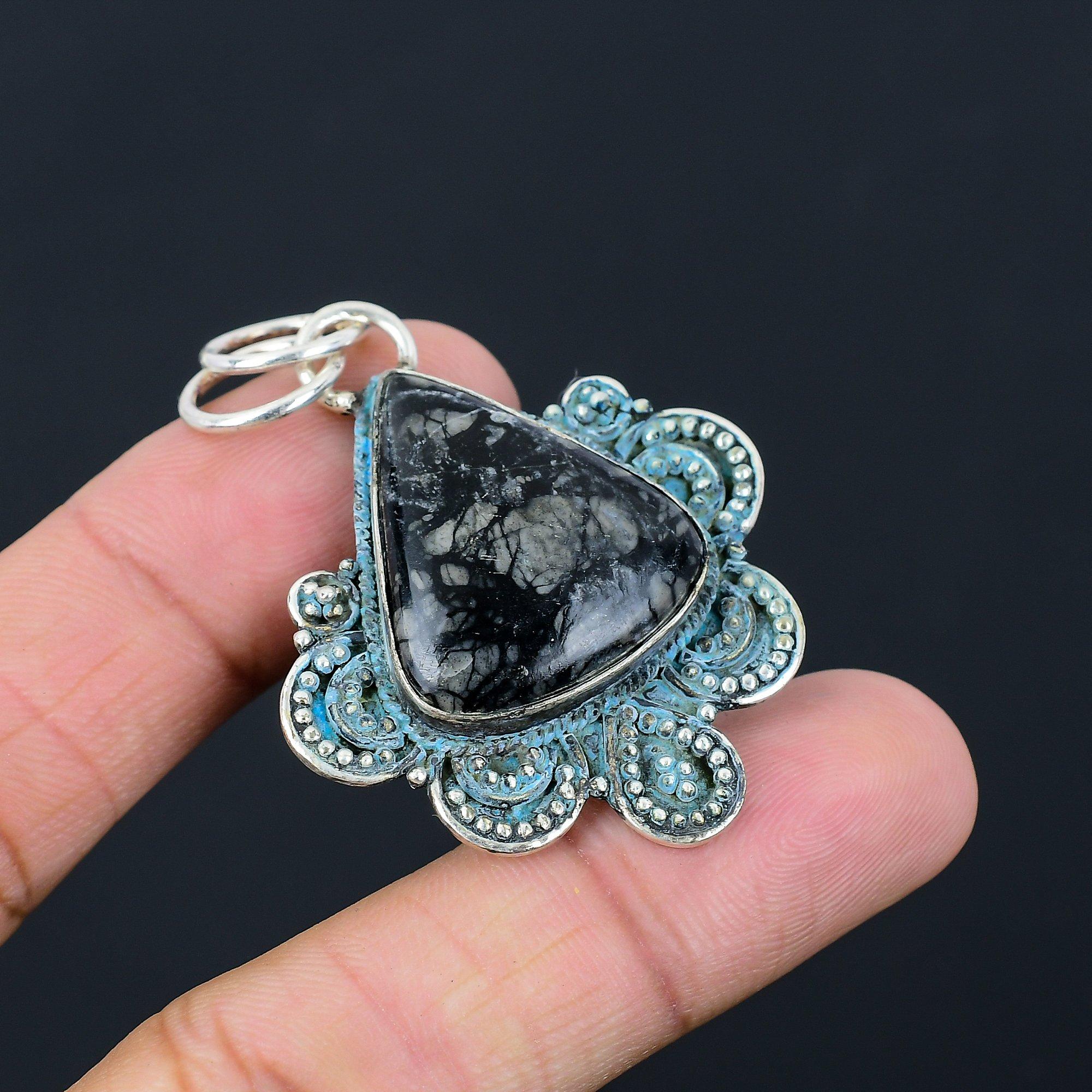 Picasso Jasper Gemstone 925 Silver Anniversary Elegant Mother Pendant Jewelry