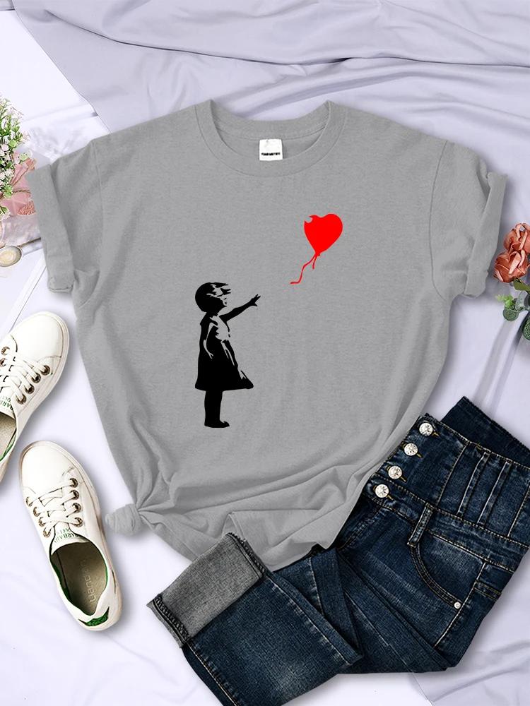 Casual FeUnisex Tee Clothing LetS Fly Love Balloons Prints Womens TShirt Soft Breathable Short Sleeve Street Hip Hop Trend Tops
