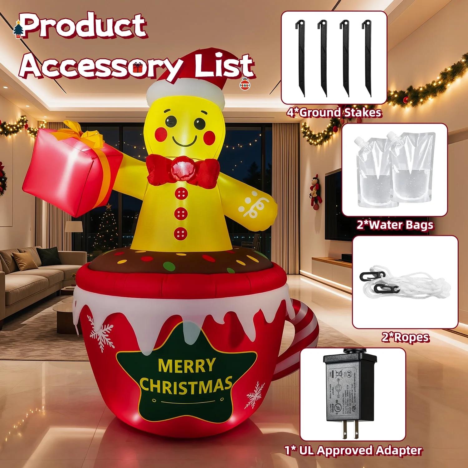 

2,2 м Рождественское надувное украшение для улицы Пряничный человечек Форма чашки Надувная модель со светодиодной подсветкой для Рождественской вечеринки Декор сада жёлтый